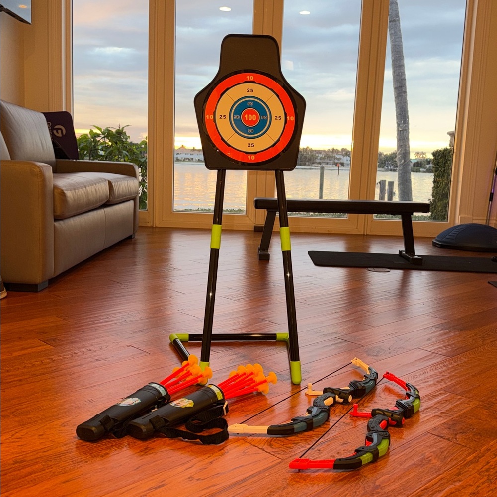 Archery Target Set with Bows and Arrows